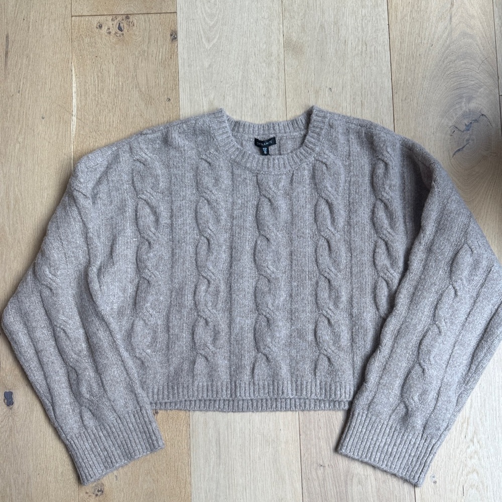 Dynamite Taupe Cable Knit Sweater